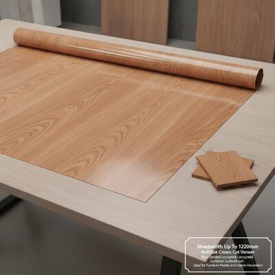 Sheetwidth Up To 1220mm Red Oak Crown Cut Veneer Raw Sanded Lacquered Surfacefinish Ideal for Furniture Panels and Interior Decoration